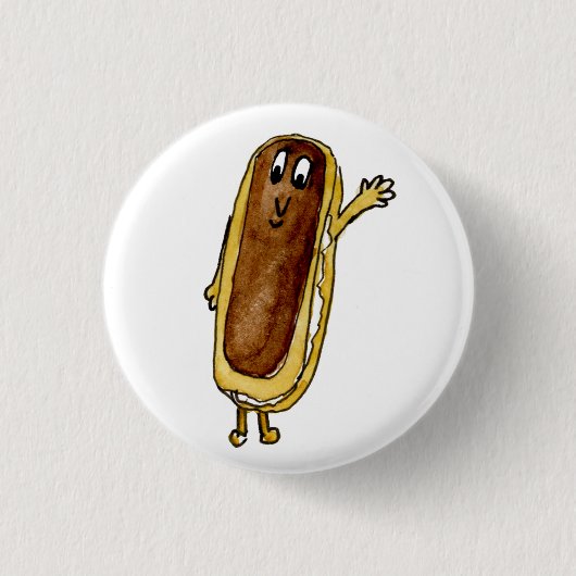Funny Chocolate Eclair Quirky Cake Cartoon Art Button (Vorderseite)