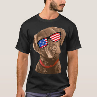 Funny Chocolate Labrador American Flag 4. T-Shirt