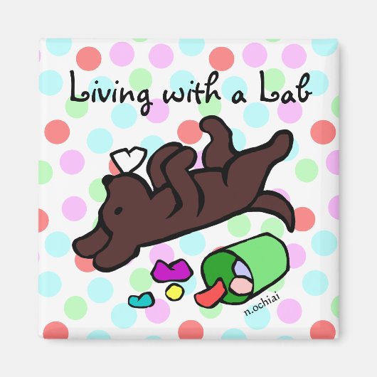 Funny Chocolate Labrador Cartoon Polka Dot Magnet (Vorne)