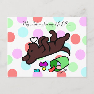 Funny Chocolate Labrador Cartoon Polka Dot Postkarte