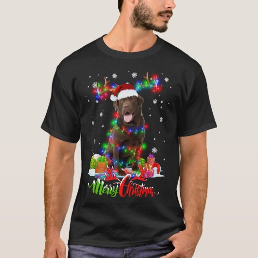 Funny Chocolate Labrador Hund Frohe Weihnachts-Par T-Shirt (Vorderseite)