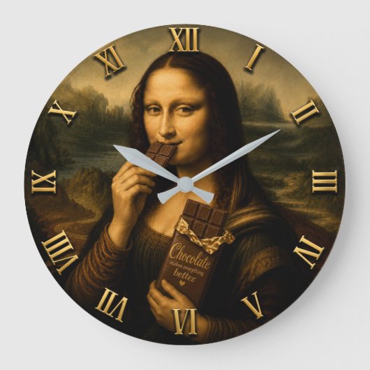 Funny Chocolate Mona Lisa Große Wanduhr (Vorderseite)