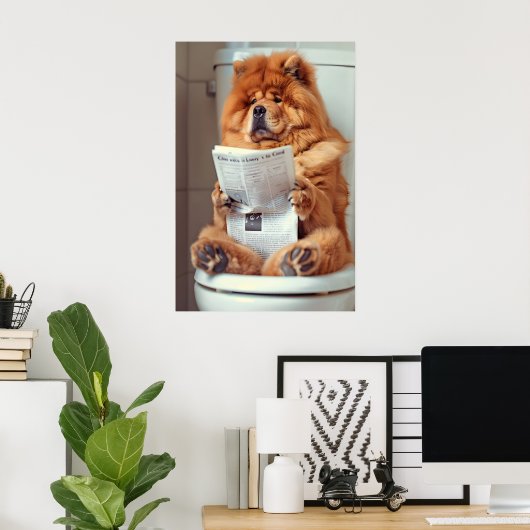 Funny Chow Chow Bathroom Print, Dog Reading Poster (Heimbüro)