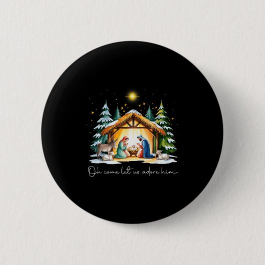 Funny Christian Christmas Jesus Oh Come Let Us Ado Button (Vorderseite)