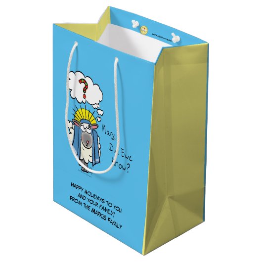 Funny Christlich Weihnachten Niedliche Schafe Cart Mittlere Geschenktüte (Rückseite Schrägansicht)