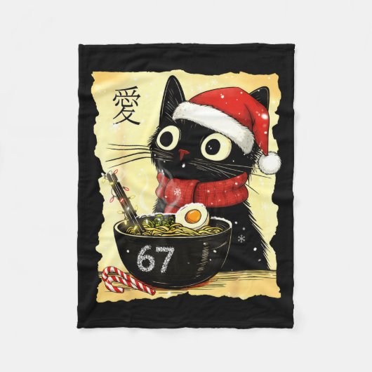 Funny Christmas 67 Six Seven Cat Ramen Japanese Ka Fleecedecke (Vorderseite)