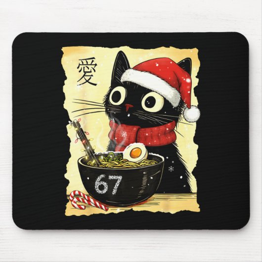 Funny Christmas 67 Six Seven Cat Ramen Japanese Ka Mousepad (Vorne)