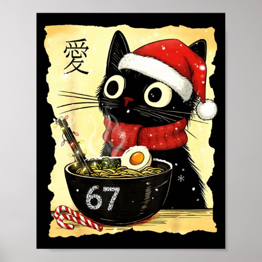 Funny Christmas 67 Six Seven Cat Ramen Japanese Ka Poster (Vorne)