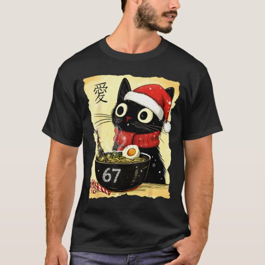 Funny Christmas 67 Six Seven Cat Ramen Japanese Ka T-Shirt (Vorderseite)