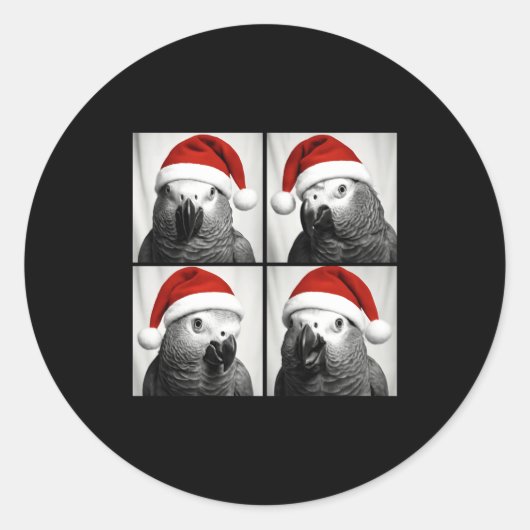 Funny Christmas African G Parrot Santa Photo Booth Runder Aufkleber (Vorderseite)
