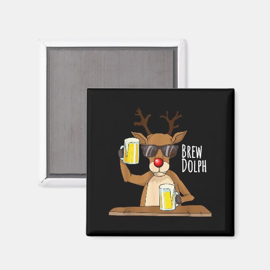 Funny Christmas Alcohol Shirt. Brew Dolph Beer Dri Magnet (Vorderseite/Rückseite)