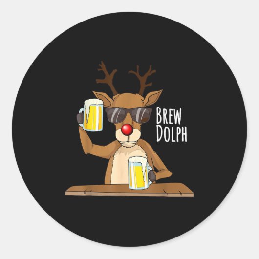 Funny Christmas Alcohol Shirt. Brew Dolph Beer Dri Runder Aufkleber (Vorderseite)