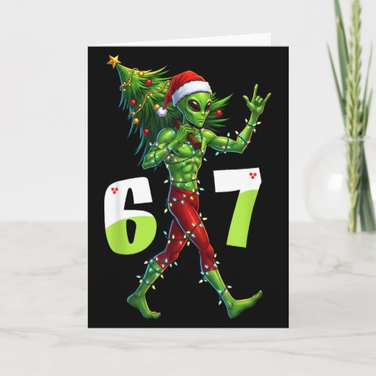 Funny Christmas Alien Six Seven Meme 67 Santa Hat  Karte (Vorderseite)