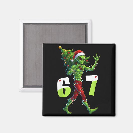 Funny Christmas Alien Six Seven Meme 67 Santa Hat Magnet (Vorderseite/Rückseite)