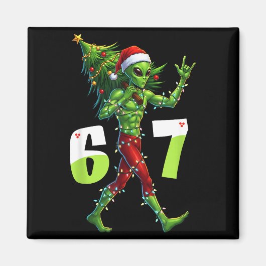 Funny Christmas Alien Six Seven Meme 67 Santa Hat Magnet (Vorne)