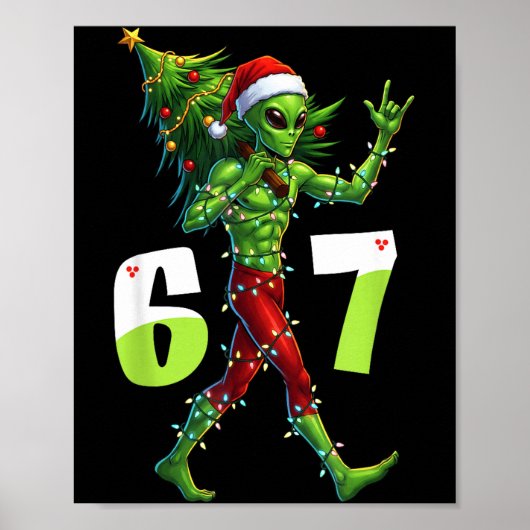 Funny Christmas Alien Six Seven Meme 67 Santa Hat Poster (Vorne)