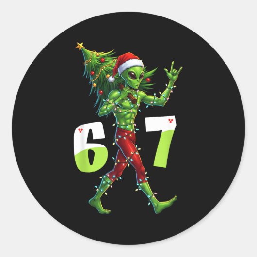 Funny Christmas Alien Six Seven Meme 67 Santa Hat  Runder Aufkleber (Vorderseite)