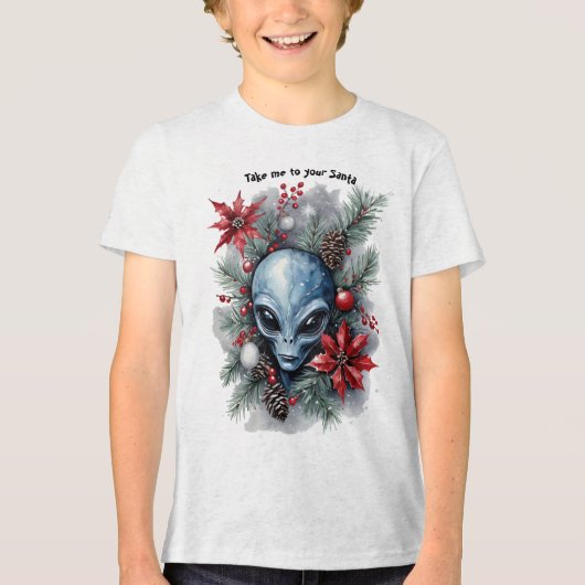 Funny Christmas Alien "Take me to your Santa" Tri-Blend Shirt (Vorderseite)