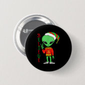 Funny Christmas Alien Ugly Sweater I Believe Santa Button (Vorne & Hinten)