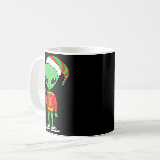 Funny Christmas Alien Ugly Sweater I Believe Santa Kaffeetasse (Vorderseite Links)