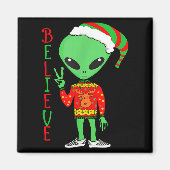 Funny Christmas Alien Ugly Sweater I Believe Santa Magnet (Vorne)