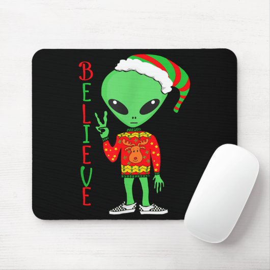 Funny Christmas Alien Ugly Sweater I Believe Santa Mousepad (Mit Mouse)