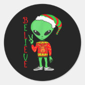 Funny Christmas Alien Ugly Sweater I Believe Santa Runder Aufkleber (Vorderseite)