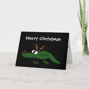 Funny Christmas Alligator as Reindeer Feiertagskarte
