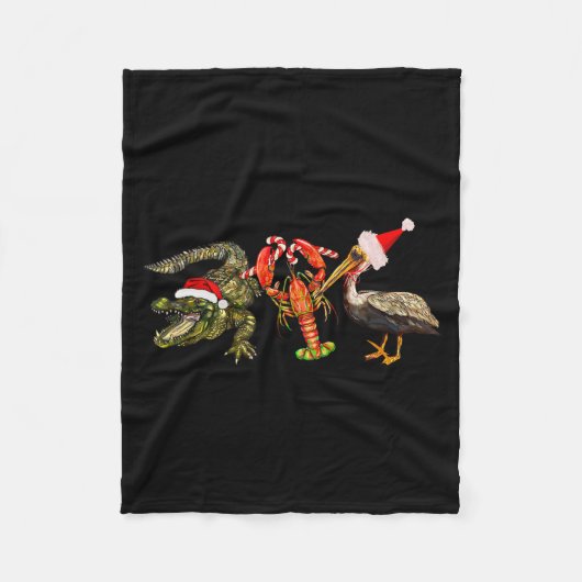 Funny Christmas Alligator Pelican Crawfish Holiday Fleecedecke (Vorderseite)