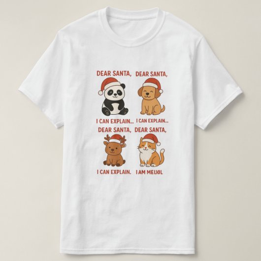 “Funny Christmas Animals with Santa Hats – Cute Ho T-Shirt (Design vorne)