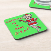 Funny Christmas Bah Humbug Santa in Drag Getränkeuntersetzer (Linke Seite)