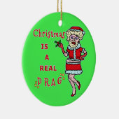 Funny Christmas Bah Humbug Santa in Drag Keramikornament (Rechts)