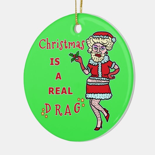Funny Christmas Bah Humbug Santa in Drag Keramikornament (Links)