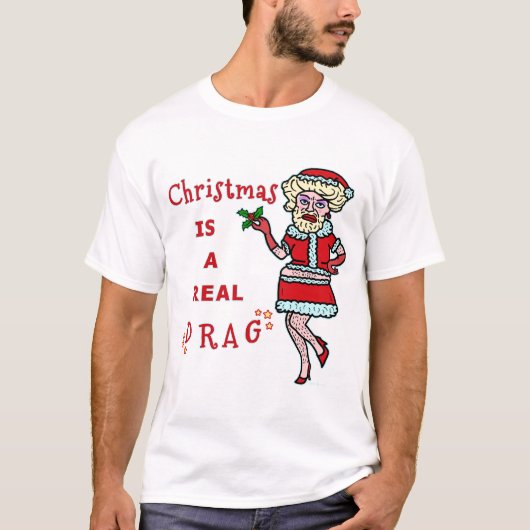 Funny Christmas Bah Humbug Santa in Drag T-Shirt (Vorderseite)