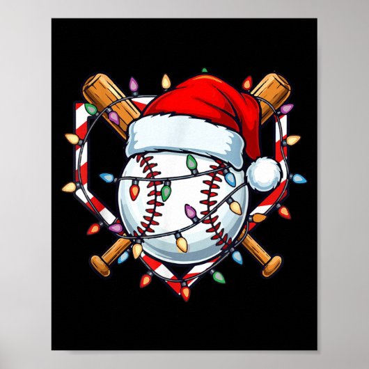 Funny Christmas Baseball Santa Hat For Baseball Pl Poster (Vorne)