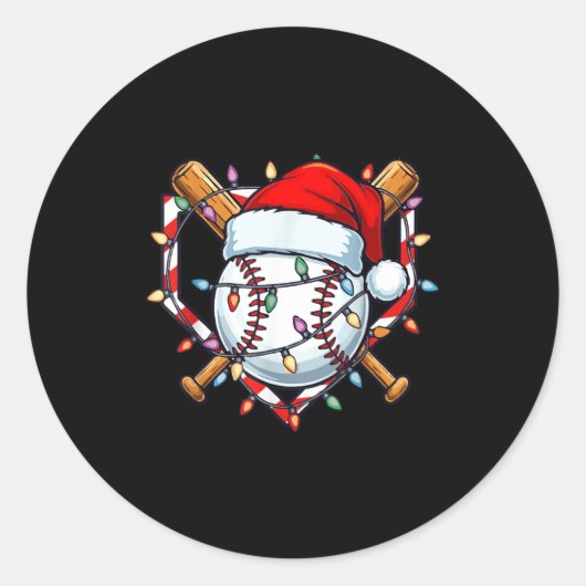 Funny Christmas Baseball Santa Hat For Baseball Pl Runder Aufkleber (Vorderseite)
