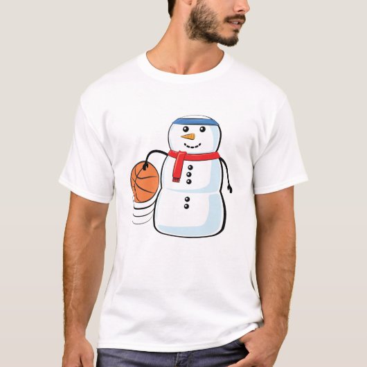 Funny Christmas Basketball Snowman T-Shirt (Vorderseite)