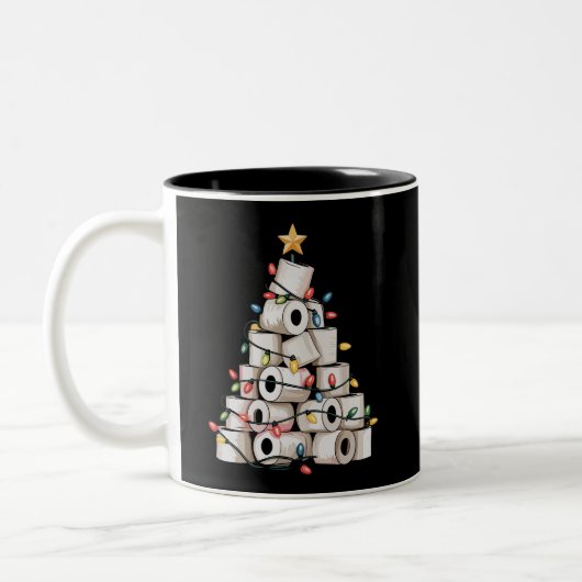Funny Christmas Bathroom Toilet Paper Tree Humor Zweifarbige Tasse (Links)
