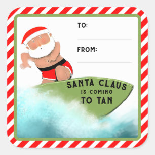 Funny Christmas Beach Geschenke Tags Quadratischer Aufkleber
