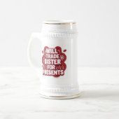 Funny Christmas Beer Stein – I Will Trade Sister f Bierglas (Vorderseite Links)
