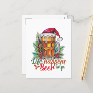 Funny Christmas Beer Word Art Bar Feiertagspostkarte