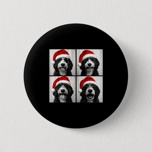 Funny Christmas Bernedoodle Santa Doodle Dog Photo Button (Vorderseite)