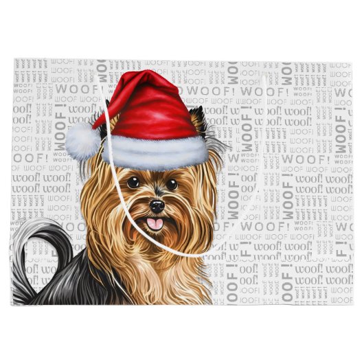 Funny Christmas Biewer Terrier Woof Große Geschenktüte (Rückseite)