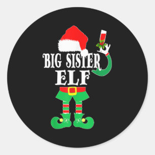 Funny Christmas Big Sister ELF Xmas Pajama Matchin Runder Aufkleber