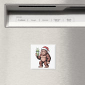 Funny Christmas Bigfoot Holding Matcha Magnet (In Situ (Geschirrspüler))