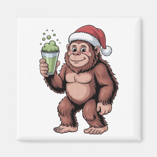 Funny Christmas Bigfoot Holding Matcha Magnet (Vorne)