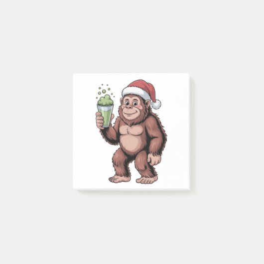 Funny Christmas Bigfoot Holding Matcha Post-it Klebezettel (Vorderseite)
