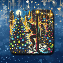 Funny Christmas Bigfoot Quadratischer Aufkleber