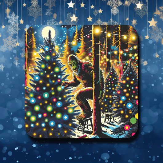 Funny Christmas Bigfoot Quadratischer Aufkleber