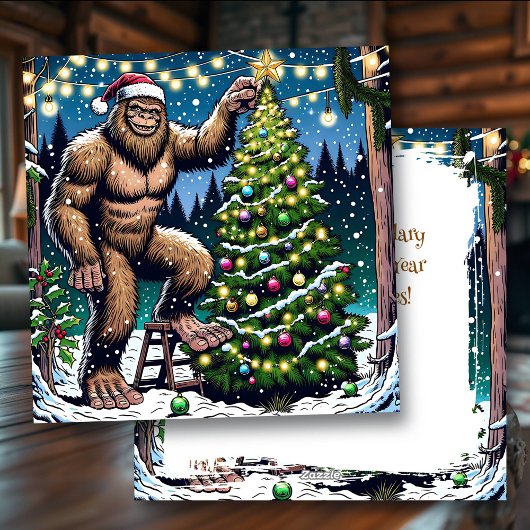 Funny Christmas Bigfoot Sasquatch Personalisiert Feiertagskarte